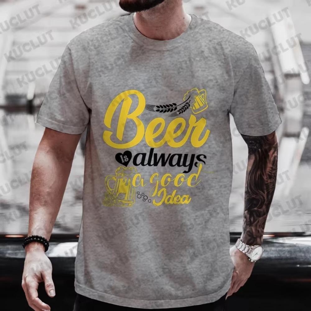 Men's T-shirts Beer Is Always A Good Idea Graphic Tops Y2k Clothes Male Beer Lover Drinking Party Streetwear Short Sleeve Tees