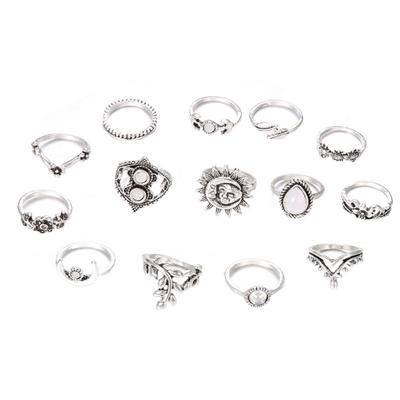 14-teiliges Vintage-Sonnenblumen-Mond-Finger-Midi-Knuckle-Ring-Set für Damen, Party-Schmuck