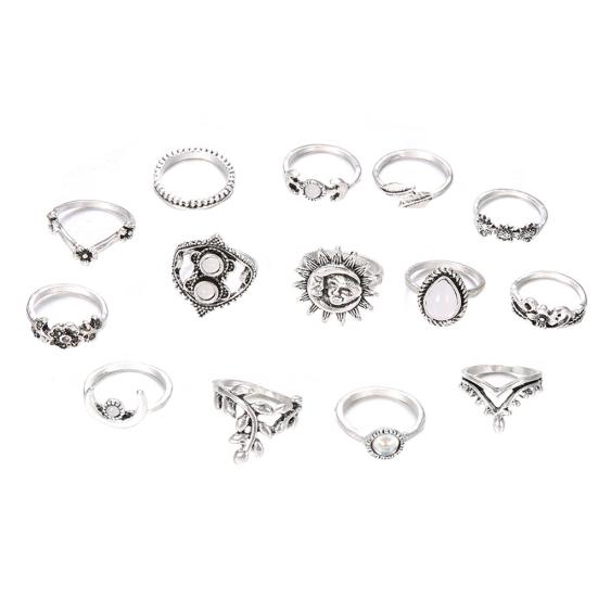 14-teiliges Vintage-Sonnenblumen-Mond-Finger-Midi-Knuckle-Ring-Set für Damen, Party-Schmuck