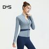 Women's Workout Jacket Full Zip Up Cropped Yoga Jacket Long Sleeve Slim Fit Athletic Top Running Track Sportwear for Fitness