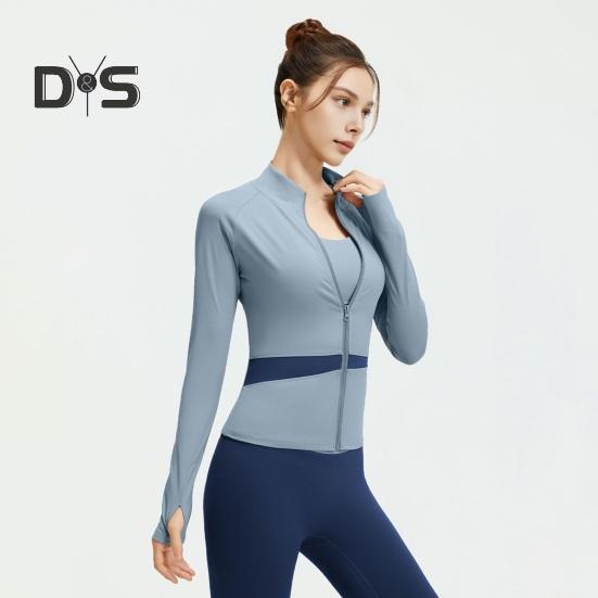 Women's Workout Jacket Full Zip Up Cropped Yoga Jacket Long Sleeve Slim Fit Athletic Top Running Track Sportwear for Fitness