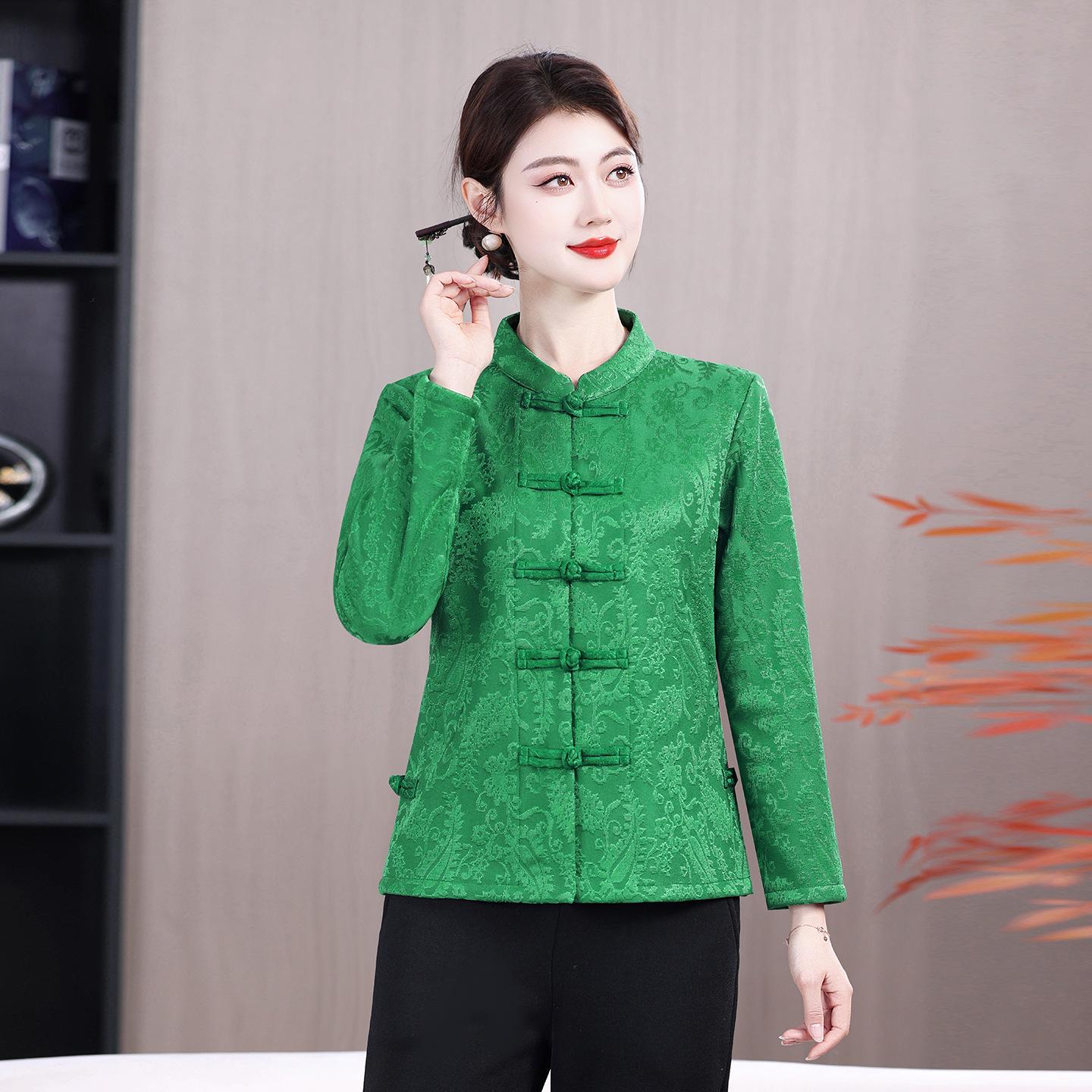 

Autumn/Winter Chinese Fashion Slim-Fit Jacquard Cardigan with Frog Buttons and Stand Collar for Middle-Aged and Elderly 3XL (120-135 lbs)