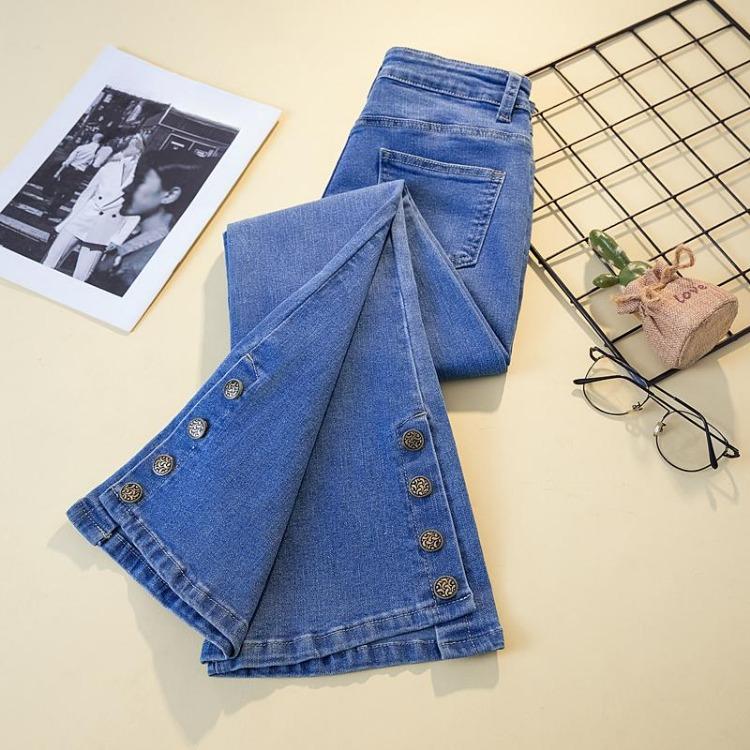 Blue Flare Jeans Pants for Women Plus Size 5XL Elastic Loose Casual Harem Trousers with Buttons Spring