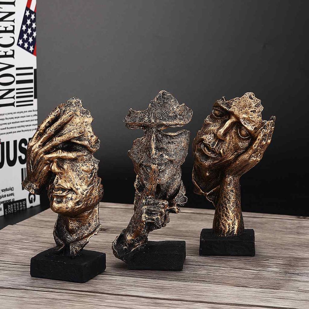 Nordic Simple Abstract Sculpture Figurine Ornaments Silence Is Gold Statue Modern Art Sculpture Home Decoration Christmas Gift