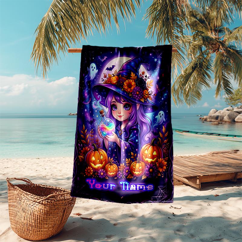 1PC Custom Name Halloween Magic Potion Beach Towel Highly Absorbent And Sand-Resistant Towel for Swimming, Pool, Yoga, And Travel Lightweight