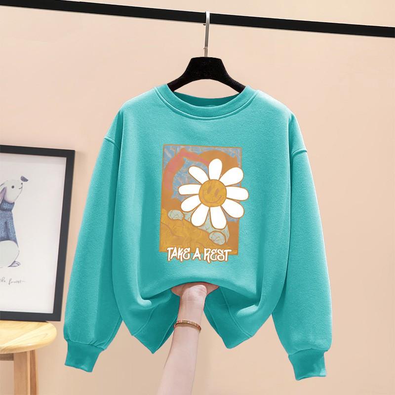Womens Loose Fit Crewneck Sweatshirt Casual Long Sleeve Top Couple Style Winter Fleece Lined Outerwear
