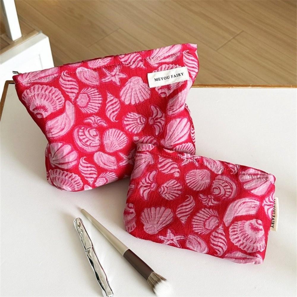 High Quality Sea Shell Printed Cosmetic Bag Large Capacity Portable Makeup Bag Multi-Functional Toiletry Handbag Travel