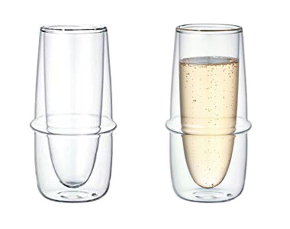 [Set of 2] KINTO Double-Wall KRONOS Champagne Glasses, Temperature-Maintaining, Condensation-Resistant, Up to 160ml