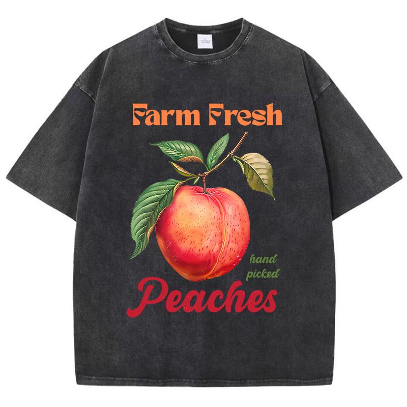 Farm Fresh Hand Picked Peaches Prints Washed TShirts Women Cotton T Shirts Comfortable Distressed ONeck Tops Summer Clothes