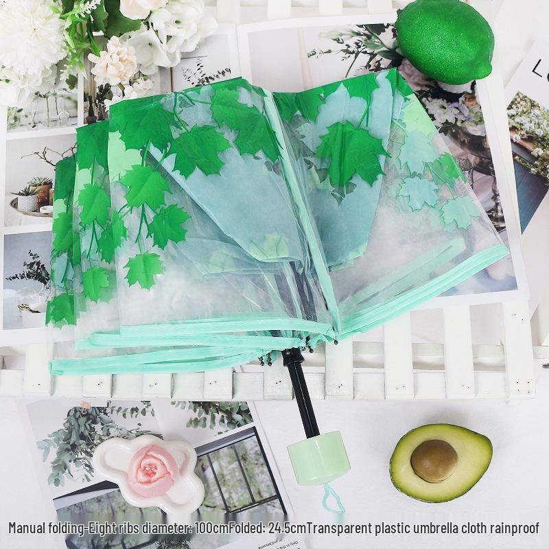 Japanese Forest Style Transparent Cherry Blossom Umbrella with Arched Long Handle for Students