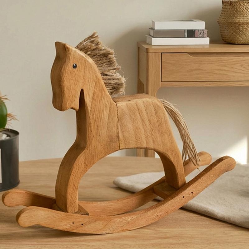 Wooden Rocking Horse Statue Elegant Carved Horse Figurine Home Accent Ornament For Coffee Table Or Nursery Decors Gift