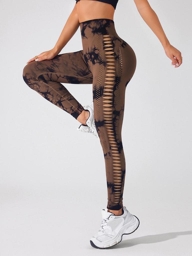 2025 Spring/Summer Women's High Waist Tie-Dye Quick-Dry Yoga Pants with Mesh