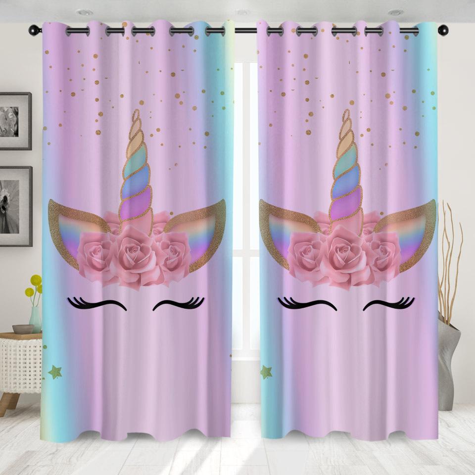 High Density Blackout Curtains Cartoon Curtains Cute Sweet Unicorn Digital Printing Blackout Curtains