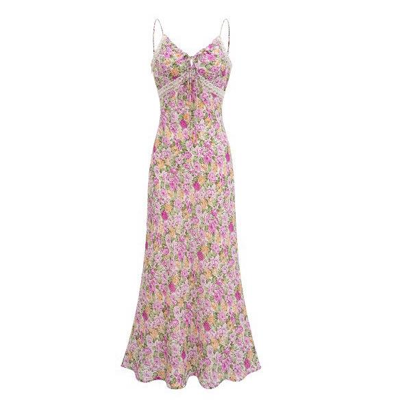 Lace Trim Floral Backless Camisole Dress - Women's Summer Beach Style, High Waist, Hip-Hugging Skirt