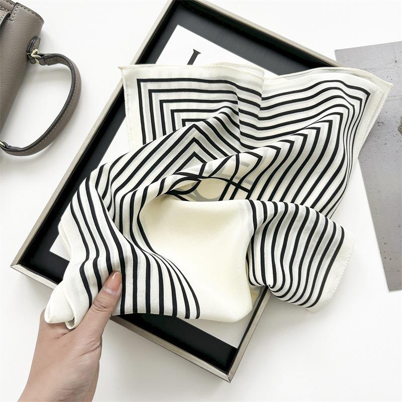 Black and white paper pattern mulberry silk silk scarf women's long strip simple and versatile silk small scarf spring and autumn thin silk scarf