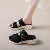 Home Indoor Muffin Platform Slippers Women's Large Size Outer Wear 2024 Autumn New Slope Heel One Pedal Sandals