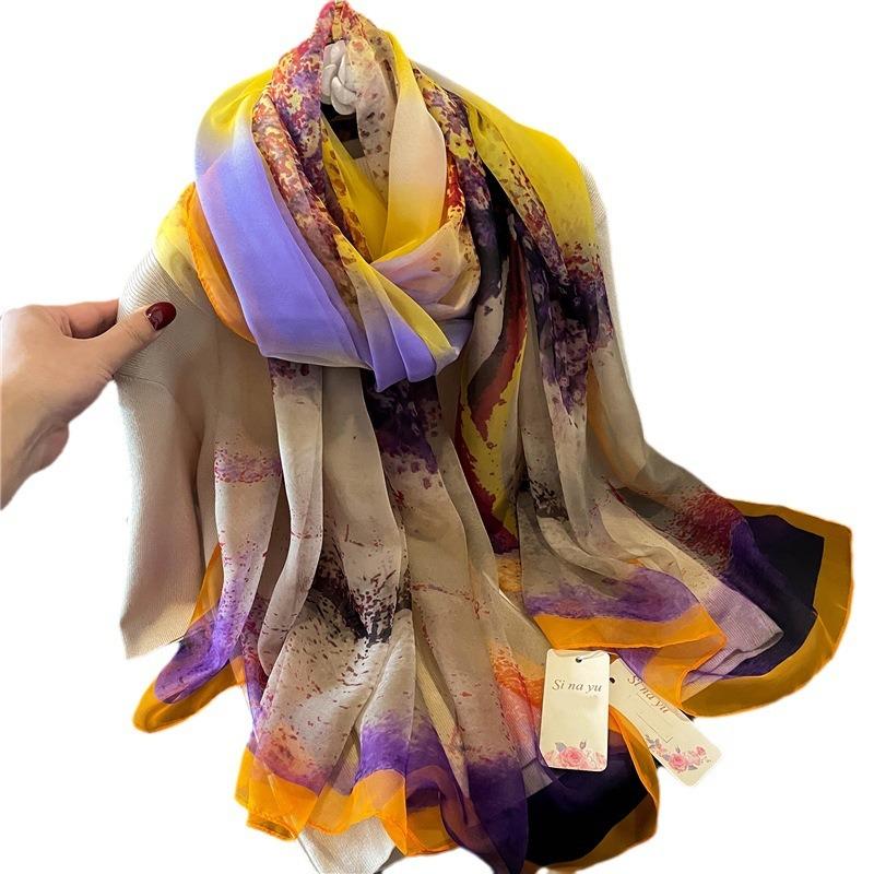 Simulation Silk Fashion Temperament Commuter Sunscreen Light Luxury Silk Scarf Large Shawl Soft Yarn Scarf Women's Large Size Fashion