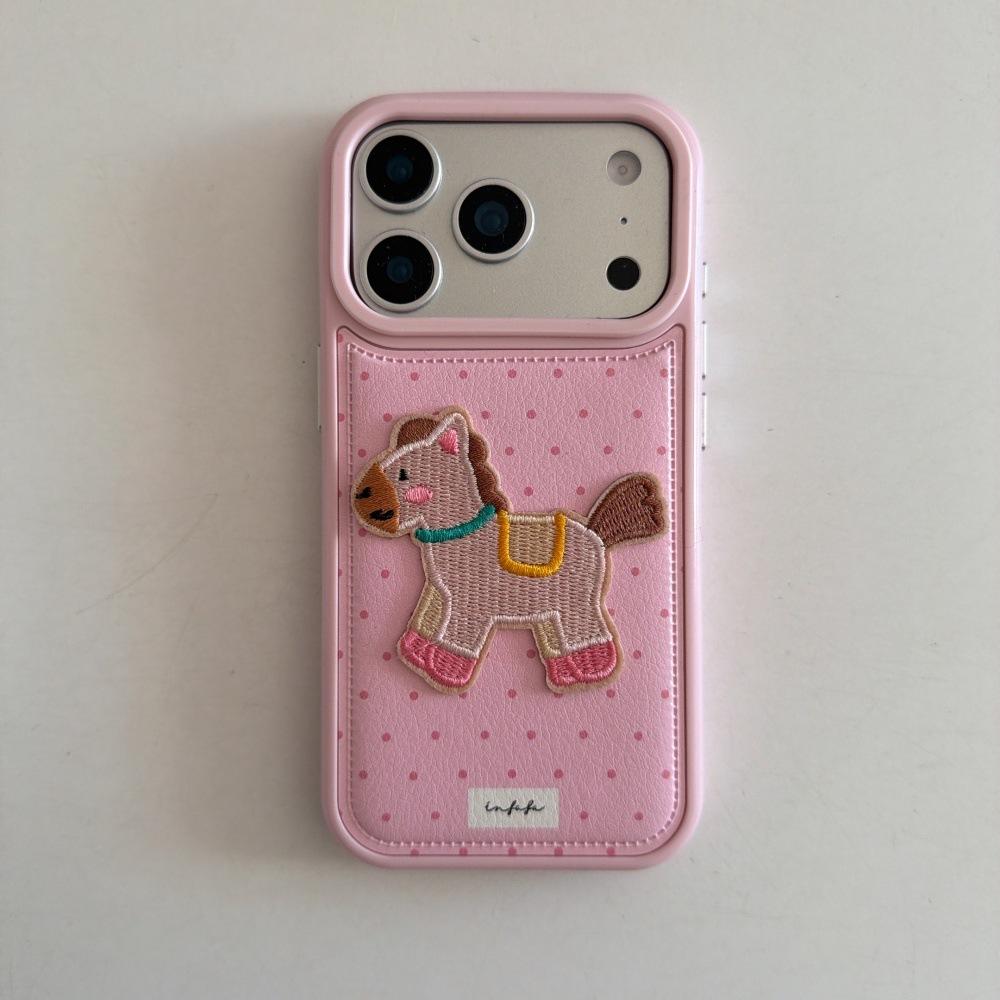 Applicable To Apple 17PROMAX Embroidery Pony Polka Dot Mobile Phone Case iPhone16/15PRO Simple Cartoon 14P