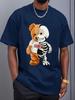 New American Unisexs Summer Skull Bear Print Micro Elastic Breathable Round Neck Tshirt Outdoor Casual Top
