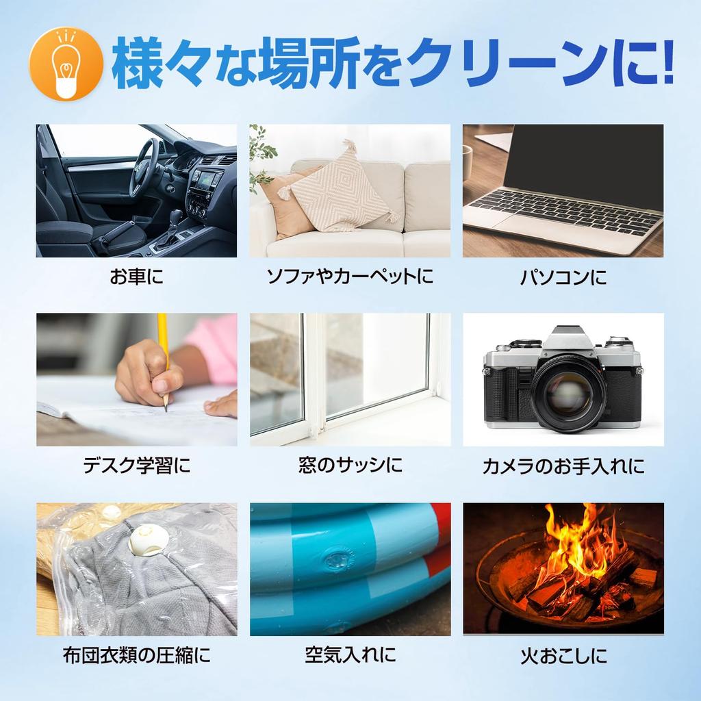 SEIWA Electric Air Duster Small Handheld Vacuum Cleaner Blower USB Rechargeable Cordless IMP301 Battery Charging 180 Minutes Low 12 Minutes High RPM