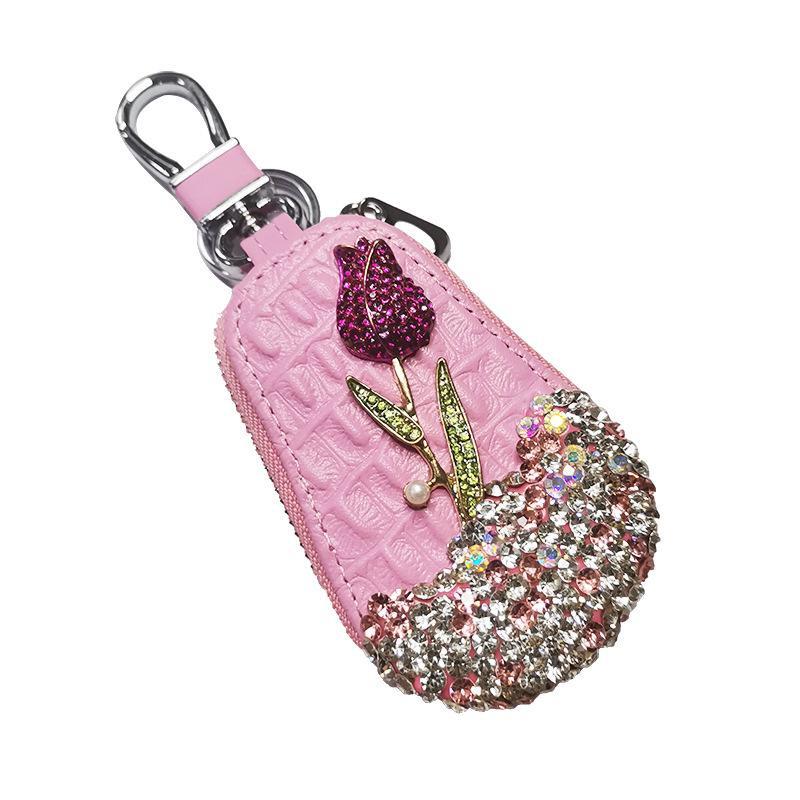 1Pc Luxury Flower Car Key Holder Storage Case Crystal Keychains Key Cover Key Bag for Car Accessories