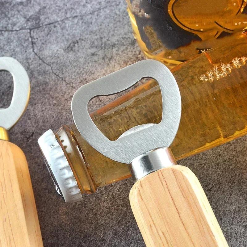 Alcoholic & Non-alcoholic Beverage Opener - Popular Beer Bottle Opener, Thickened Stainless Steel Wooden Handle
