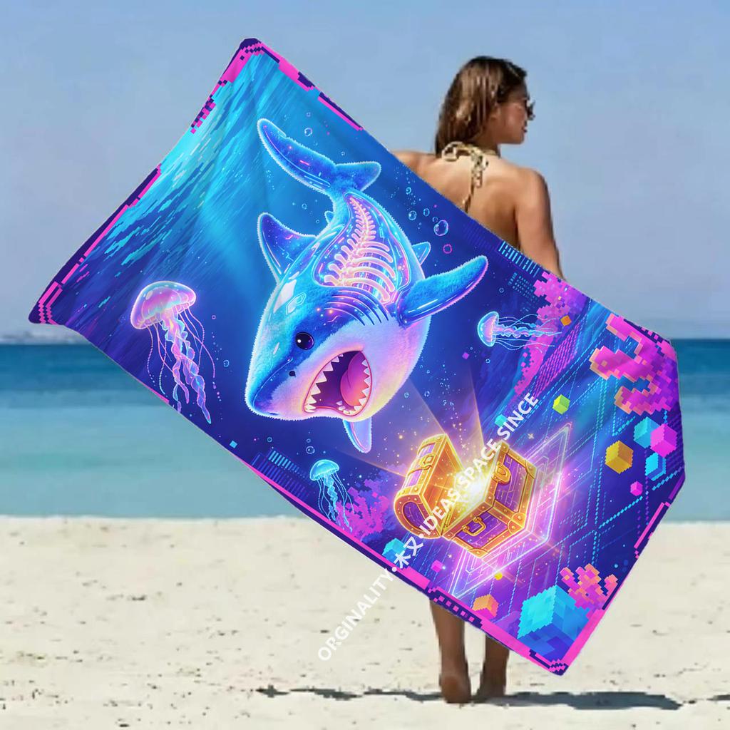 Cyberpunk Shark Treasure Beach Towel Patterned Sunscreen And Windproof Suitable For Swimming Pool Camping Travel