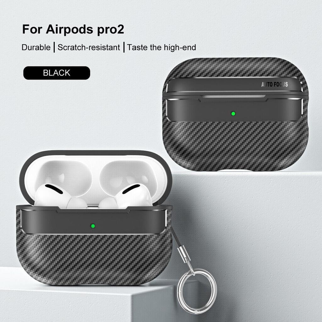 For Apple Airpods Pro 2nd Genration Shockproof Carbon Fiber Keychain Case Cover