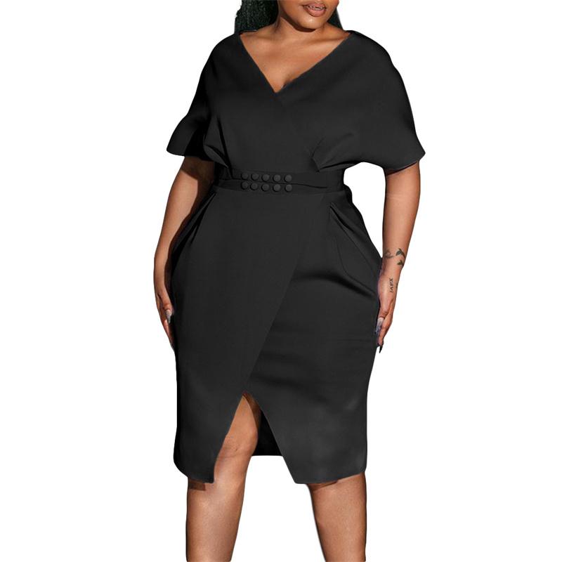 

Women s Clothing Fashion V-neck With Split Dress Sexy Belt