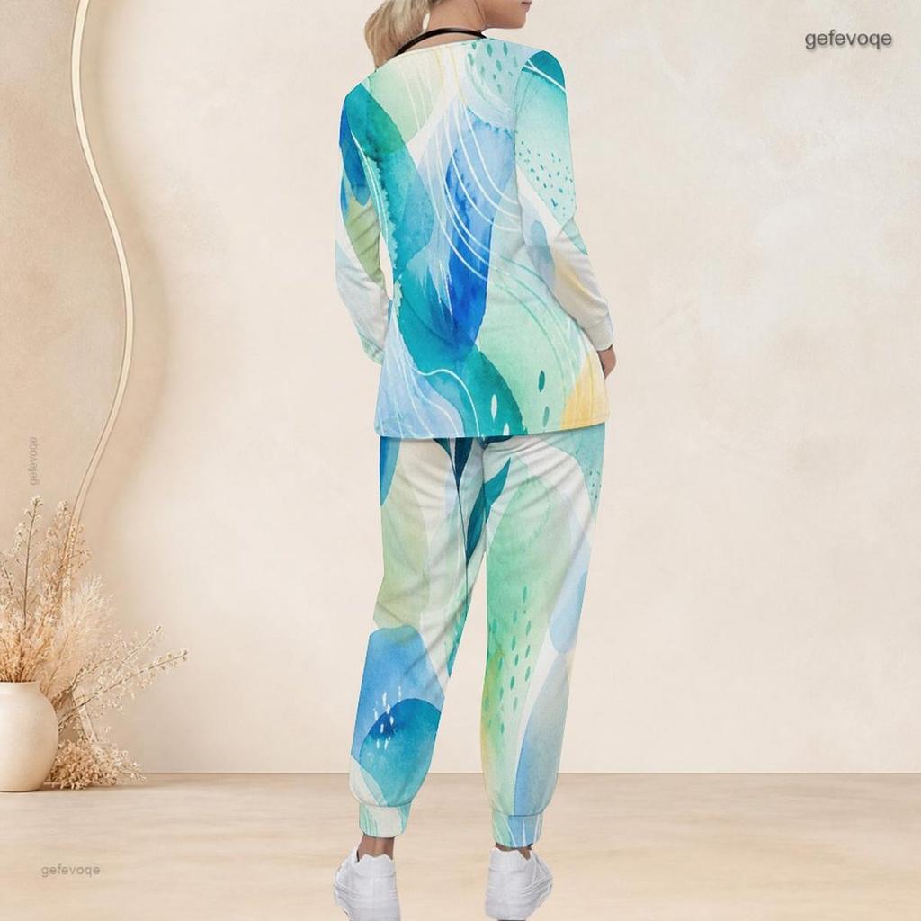 Women Plus Size Green Yellow Beige Printed Nurse Scrub Set V Neck Long Sleeve Top With Pockets Long Pants
