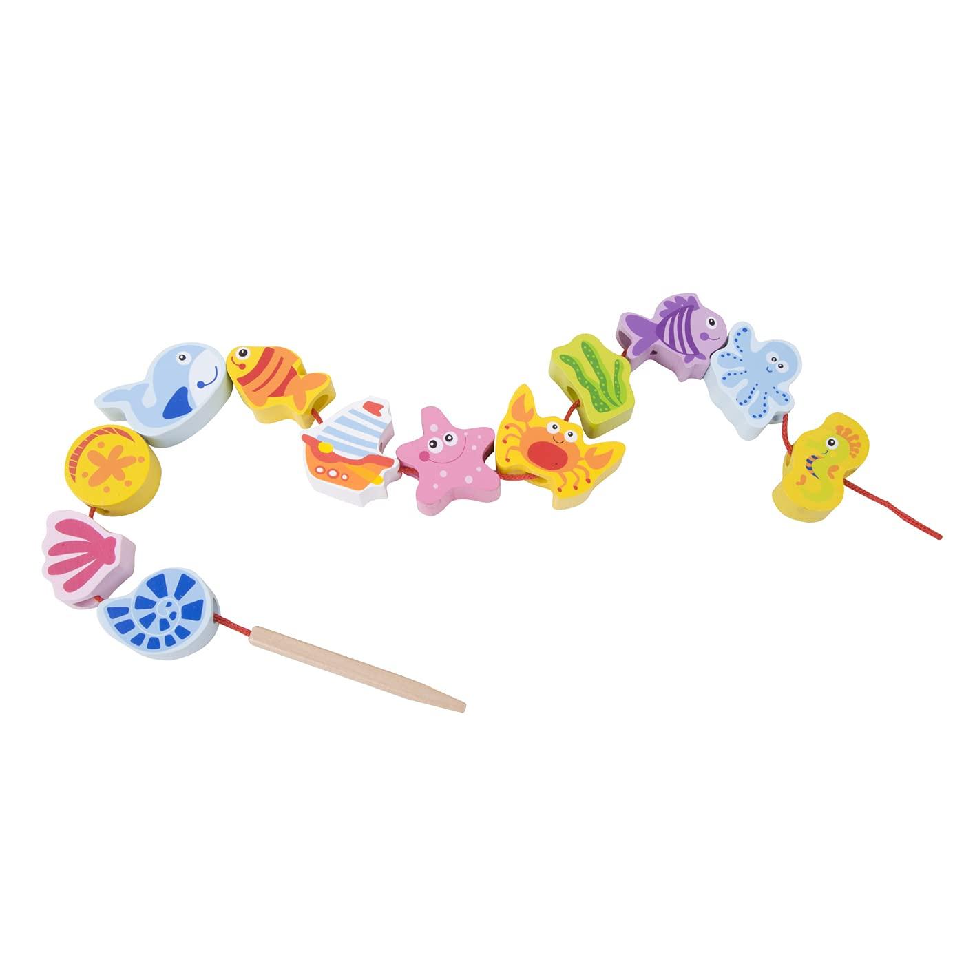

Classic World Bead Threading Toy - Finger Dexterity Development - Wooden Beads - Fish & Sea Creatures - Under the Sea - For Girls & Boys - Ages 2-18 M