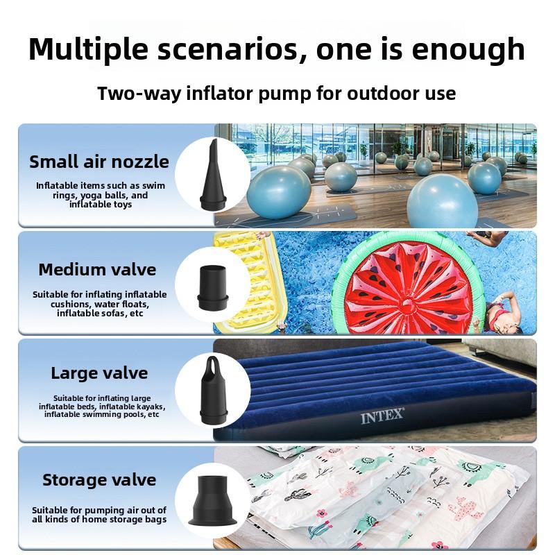 Wireless Electric Air Pump for Camping, Air Mattress, Inflatable Beds, Swim Rings, Pool Floats - Rechargeable, Inflate & Deflate