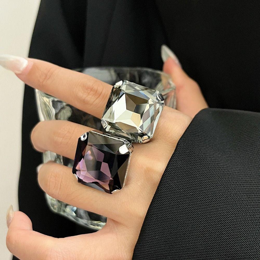 Rhinestone Crystal Square Rhinestone Ring Adjustable Size Large Crystal Ring Party Accessories
