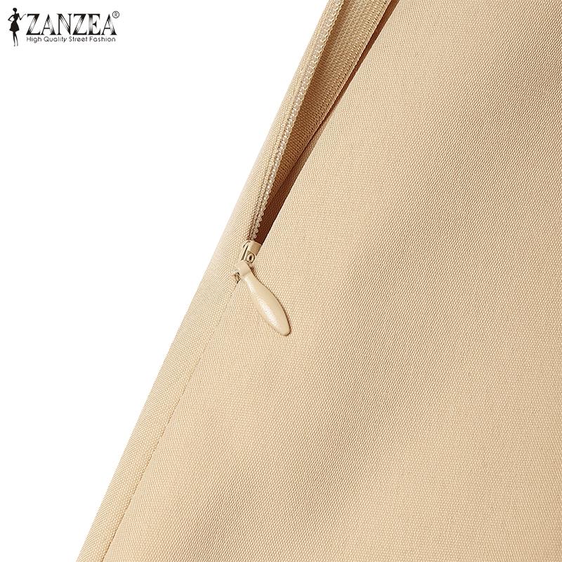 ZANZEA Damen Lässiges V-Ausschnitt Einfarbig Langarm Etuikleid