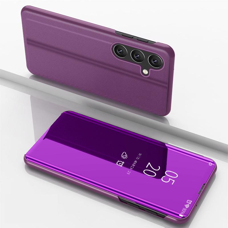 Clear View Mirror Hard PC Coque For Samsung Galaxy A06 A16 A26 A36 A56 5G Case Leather Flip Fold KickStand Shockproof Back Cover