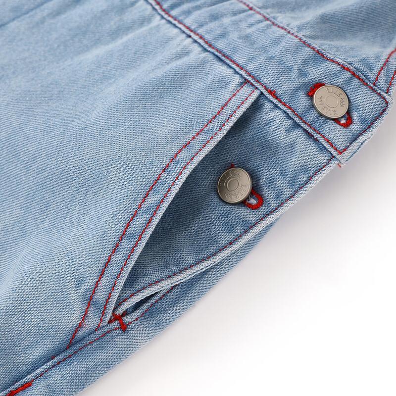 ELLE KIDS Girls' Denim Overalls with Contrast Embroidery