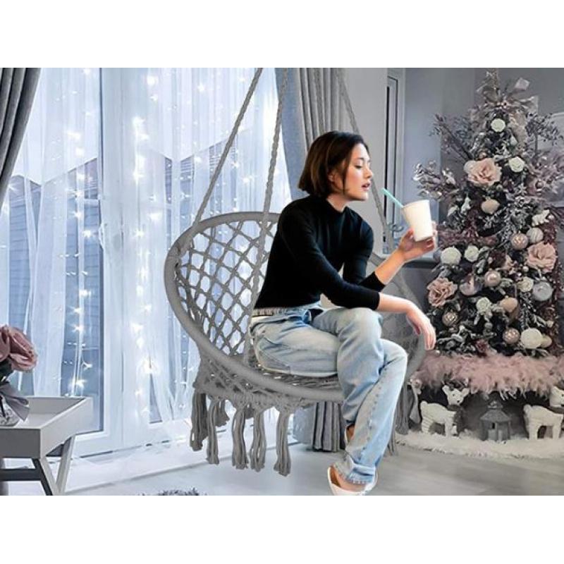 Hängematten-Hängesessel, Hängesessel aus Baumwollseil mit Kissen und Hardware-Kits, Hängesessel für den Innenbereich