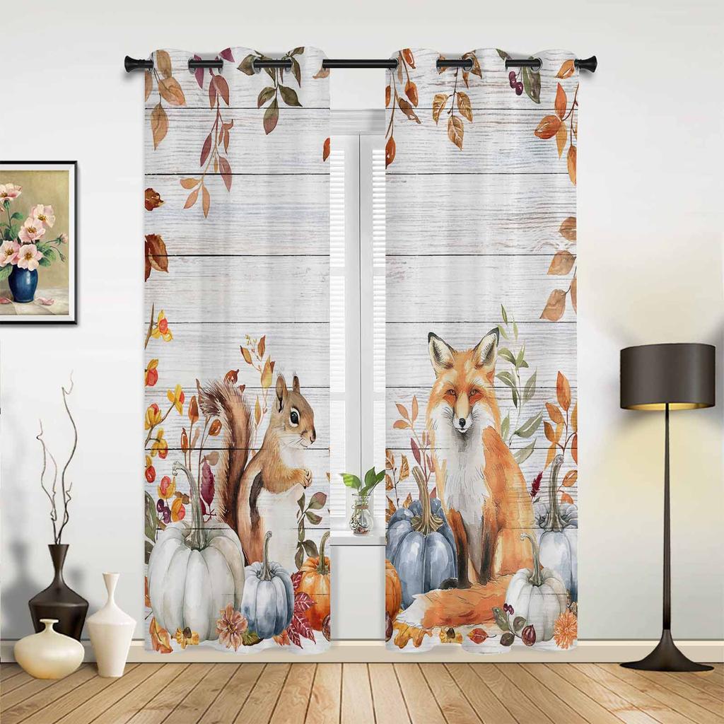 Autumn Leaf Cartoon Animal Fox Curtains Bedroom Living Room Drapes Kitchen Children Window Curtain Home Decor Modern Polyester Washable Area Ready