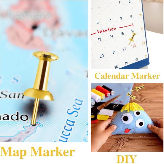 200 Count Gold Push P - Standard Plastic Head Steel Point Thumb Tacks for Bulletin Board, Cork Board, Wall Hanging - Decorative Office Supplies