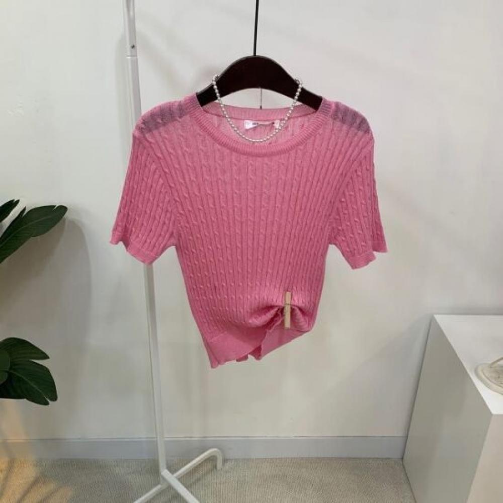 C S In The Room Women S warnIng lInen Cable Knit Short Sleeve 4Color