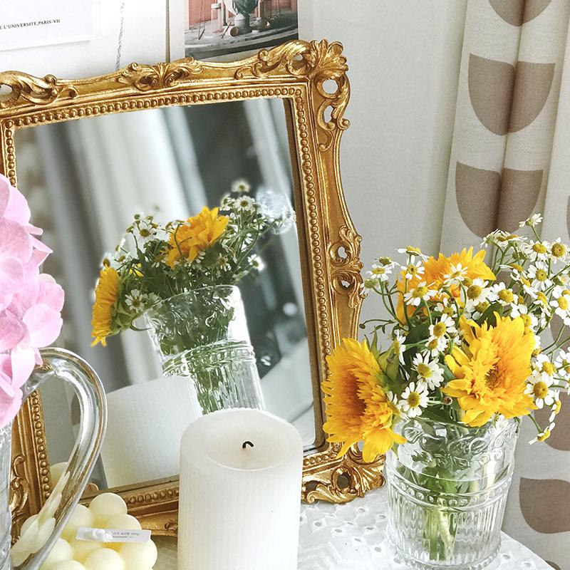 Rechteckiger großer Goldspiegel aus Kunstharz Vintage Heimdeko Nordisch Tischstehend Hängend Wand Schlafzimmer Make-up
