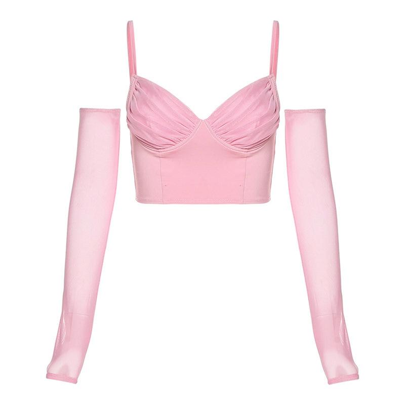 

Женские однотонные топы с v-образным вырезом для вечеринок и ночного клуба, тонкие укороченные топы с V-образным вырезом и рукавами S розовый