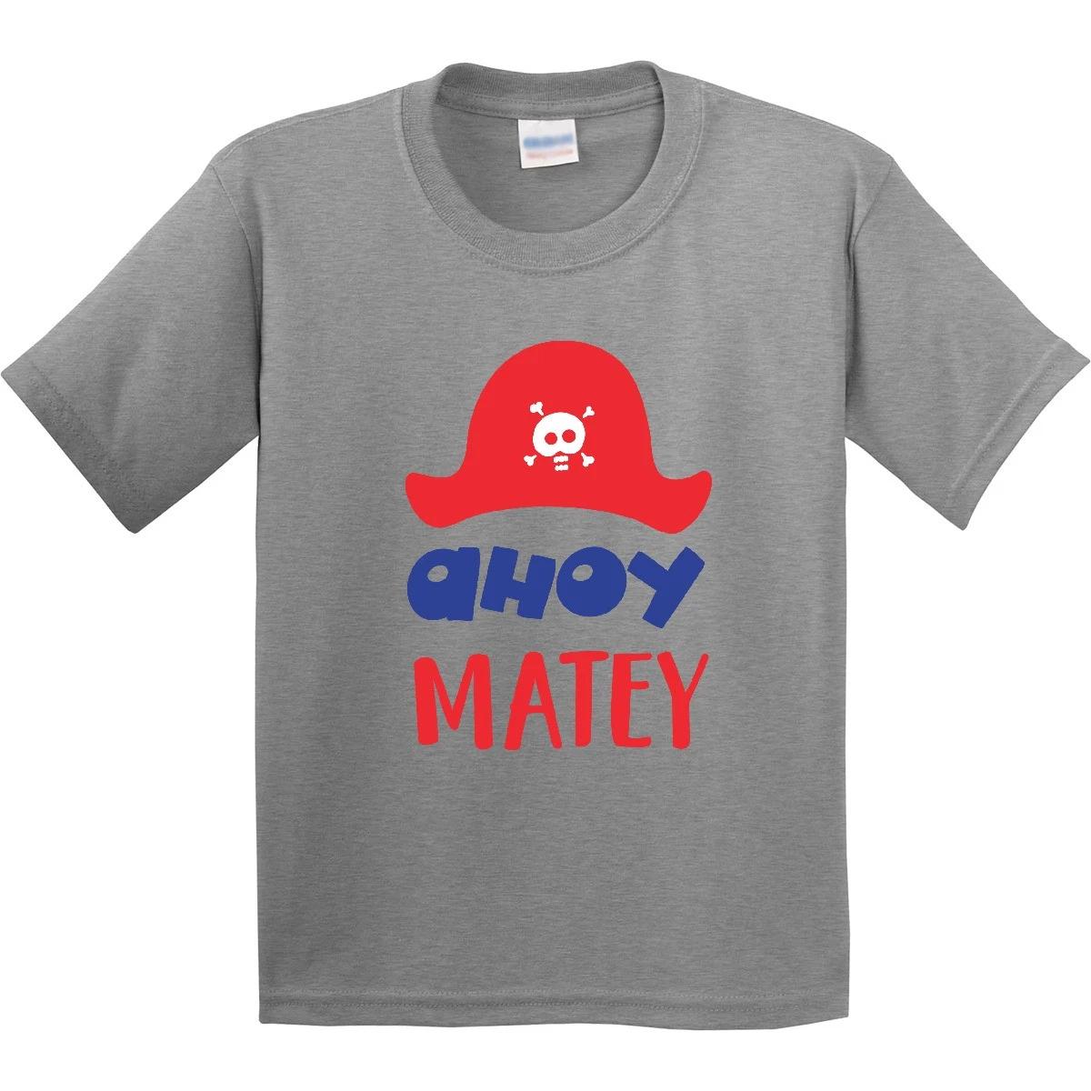 Inktastic Ahoy Matey, Pirate Hat, Skull And Bones, Pirates Youth kids boys T-Shirt Cap Sea 150