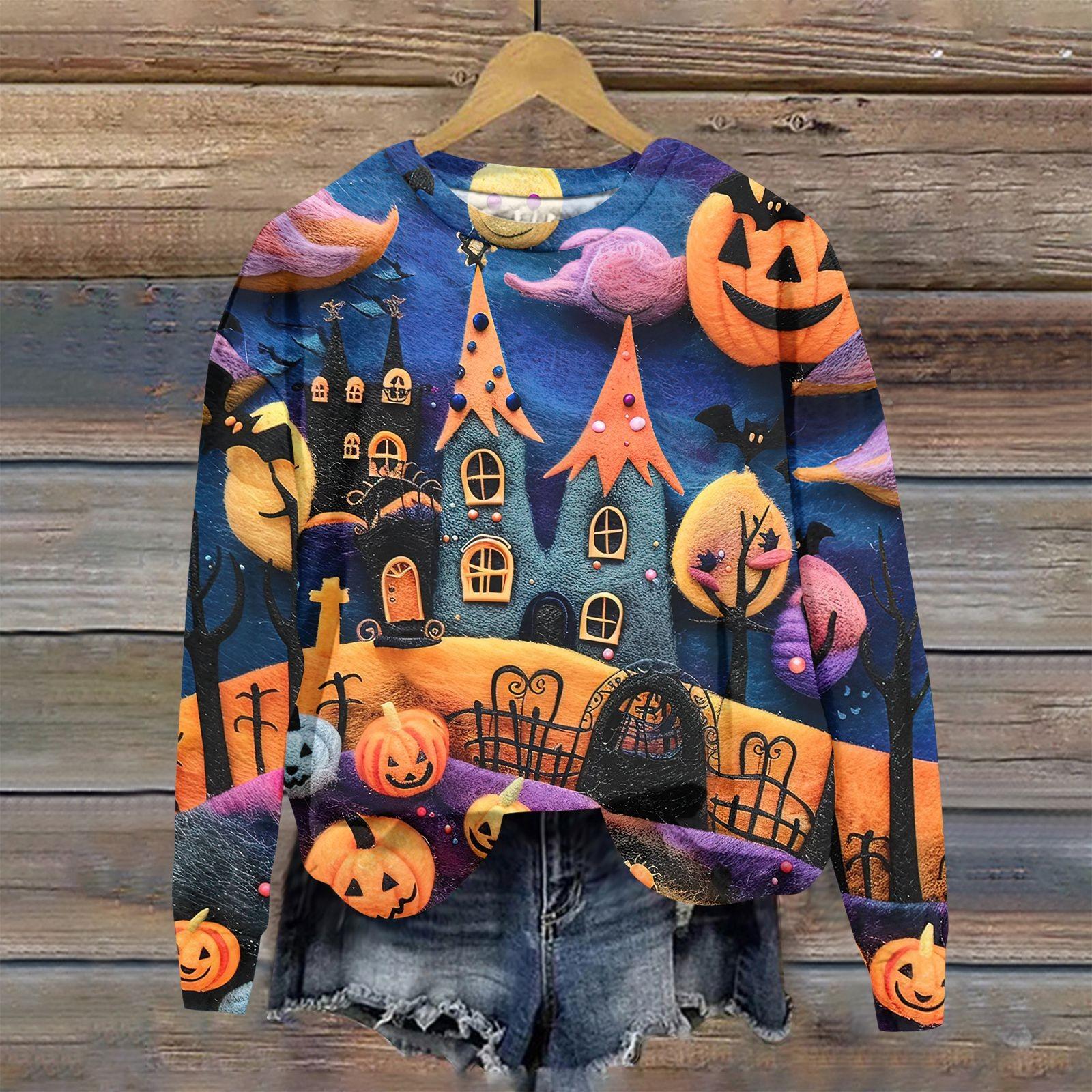 

Женская мода повседневная толстовка с капюшоном с длинным рукавом и принтом на Хэллоуин M оранжевый