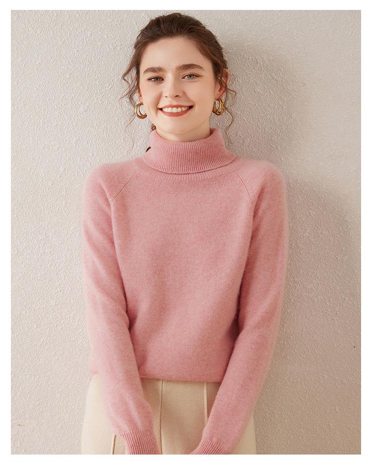 Charming 100% Cashmere Women's High Neck Thick Pullover Sweater for Autumn/Winter