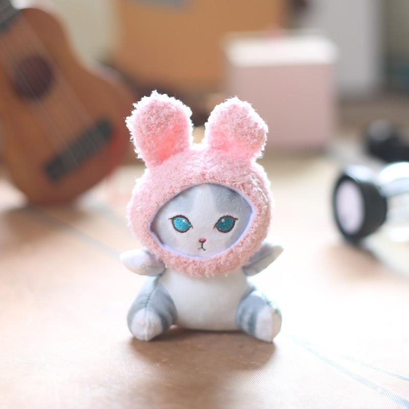 Soft Plush Adorable Kitten Rabbit Bag Charm Fluffy Stuffed Doll Keyring серый
