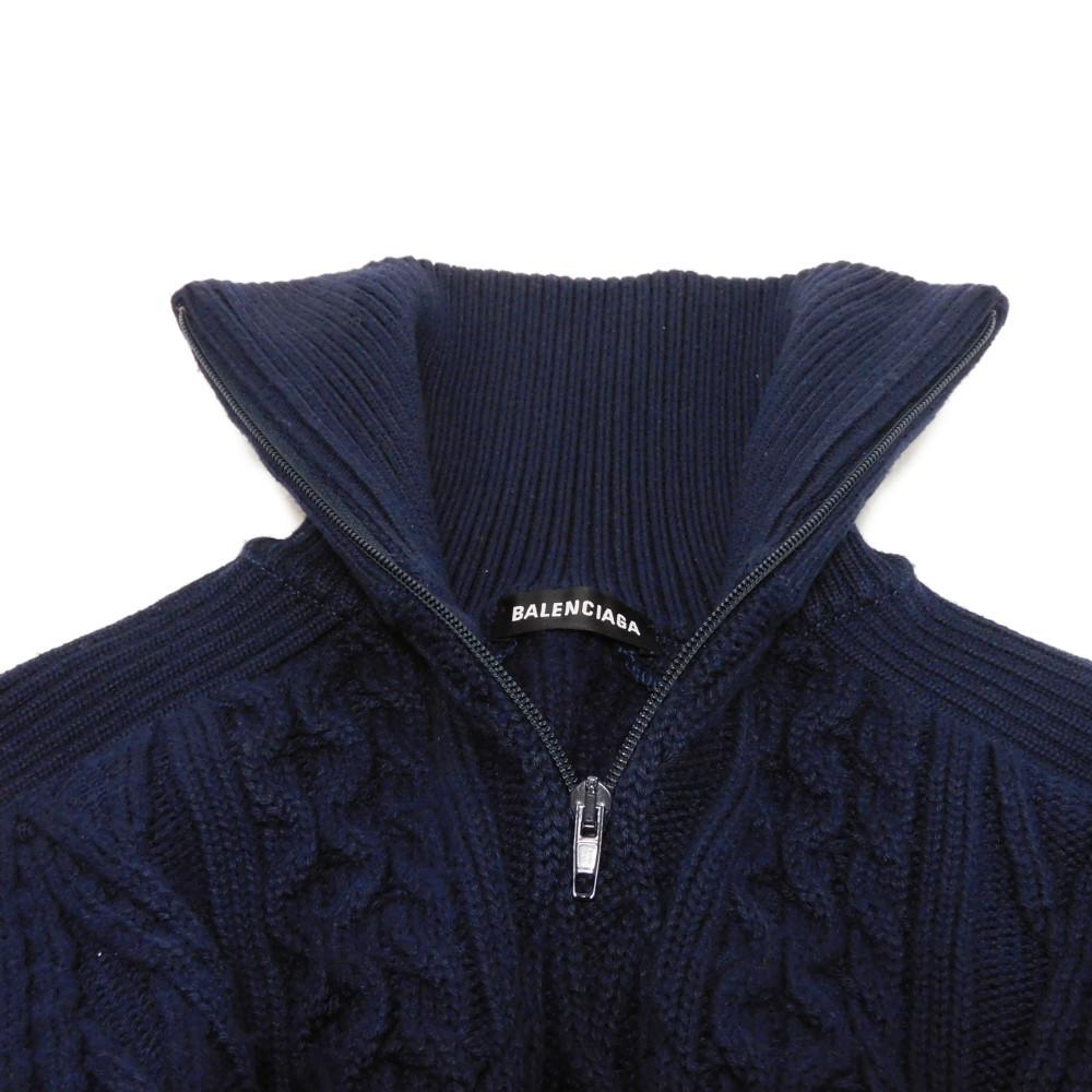 Used 11221 Oversized Mix Half-Zip Sweater 534489 T1502 8065 7840 XS Cable High Neck Rib Logo Navy Men's from Japan