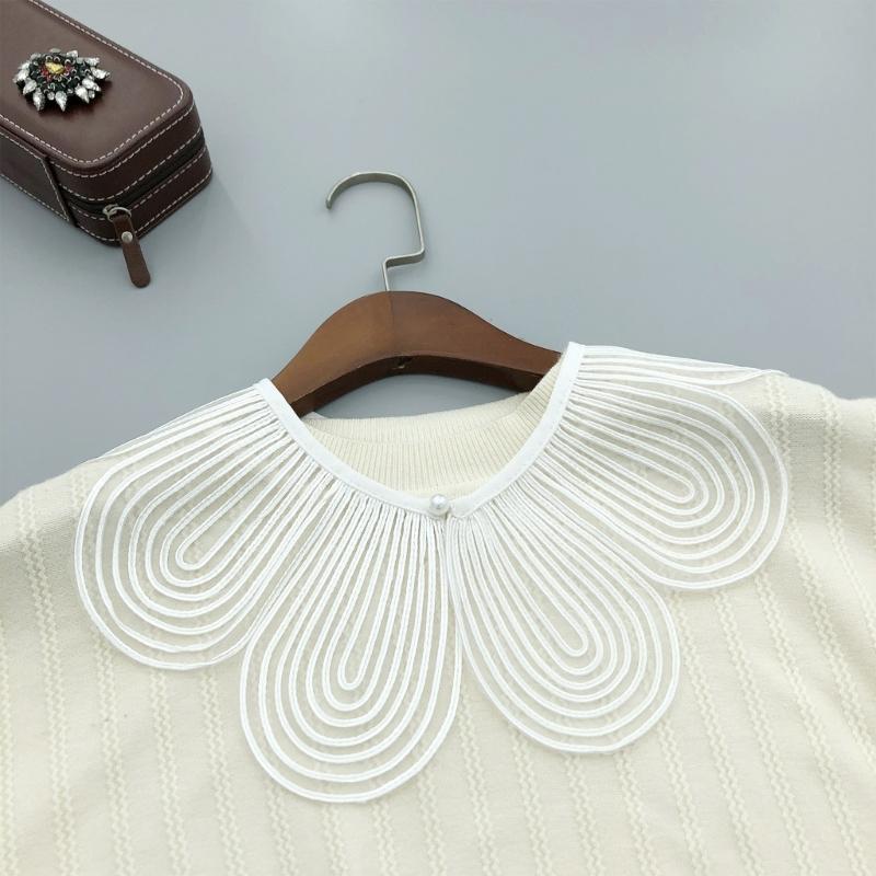 Women Embroidery Petal Detachable Cape Faux Collar Elegant Pearls Beaded Shawl Wrap Collar for Evening Dress and Casual Outfits