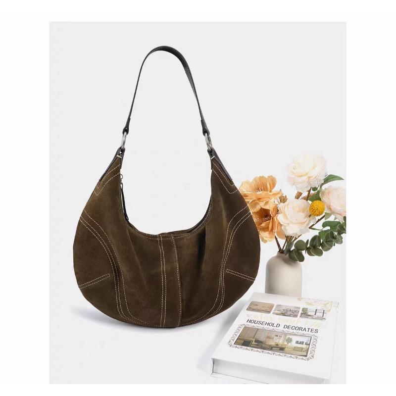 

Bag women s new armpit bag first layer cowhide baseball bag high-end semi-round bag single shoulder messenger bag portable коричневий