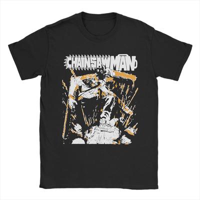 Camiseta Chainsaw Man para Homens Humor Algodão Puro Camisetas Gola Redonda Manga Curta Camiseta Roupas Únicas